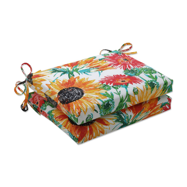 August Grove® Sunflowers Sunburst Indoor/Outdoor Chair Pad Cushion